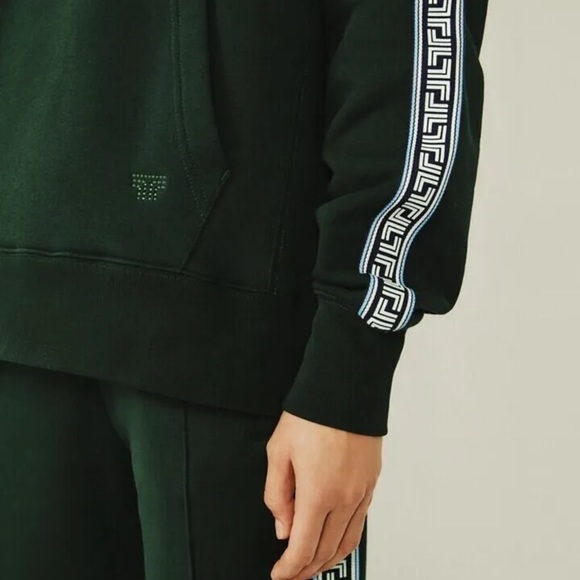 Tory Burch Sport French Terry Geo-T Logo Hoodie Sweatshirt Green Medium - Picture 6 of 8